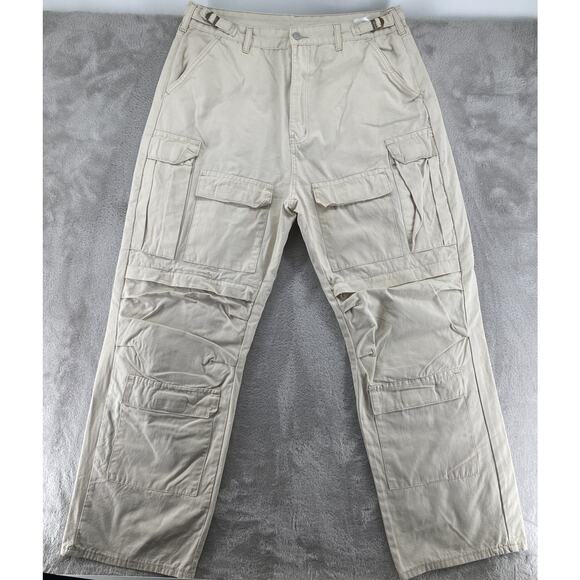 MNML Beige Tactical Cargo Pants Multi-Pocket Utility Streetwear Size 36 - Picture 2 of 8